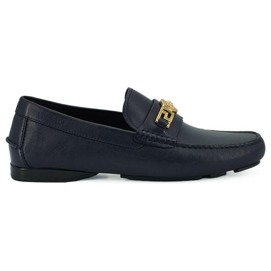 Versace Navy Blue Calf Leather Loafers Shoes Versace