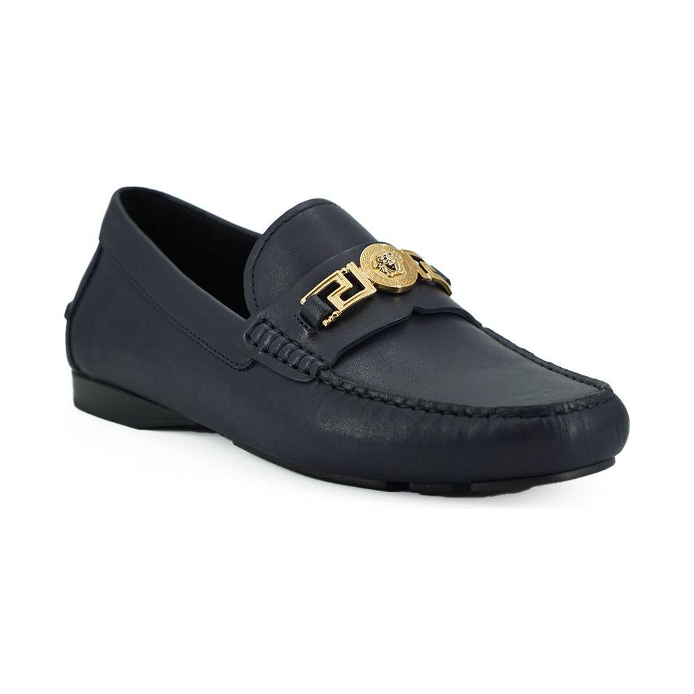Versace Navy Blue Calf Leather Loafers Shoes Versace