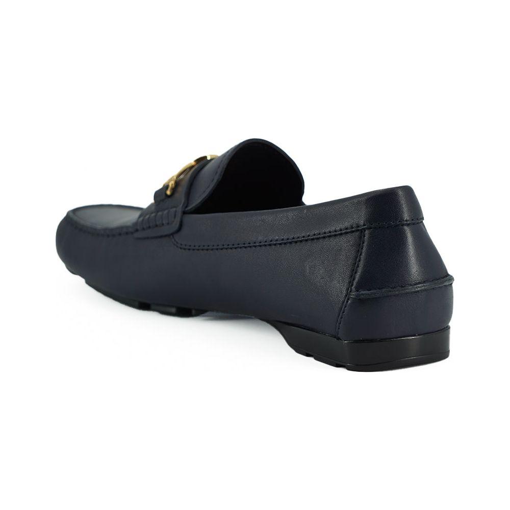 Versace Navy Blue Calf Leather Loafers Shoes Versace