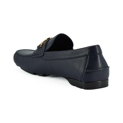 Versace Navy Blue Calf Leather Loafers Shoes Versace