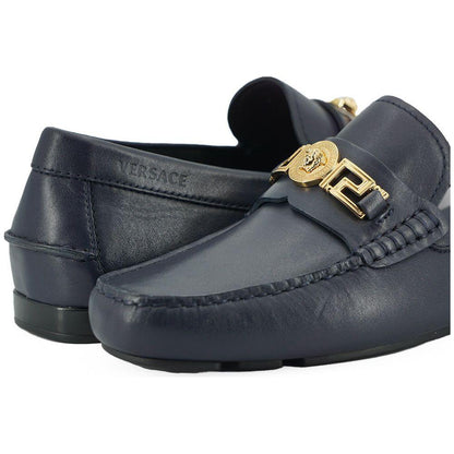 Versace Navy Blue Calf Leather Loafers Shoes Versace