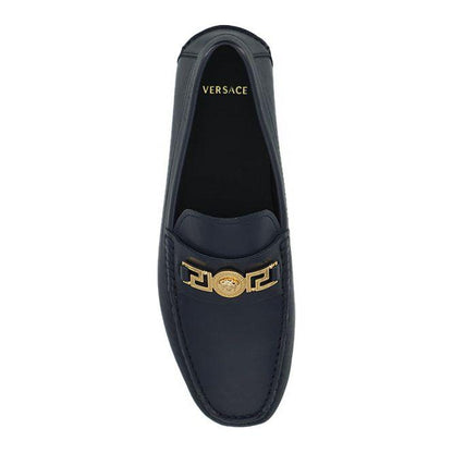 Versace Navy Blue Calf Leather Loafers Shoes Versace