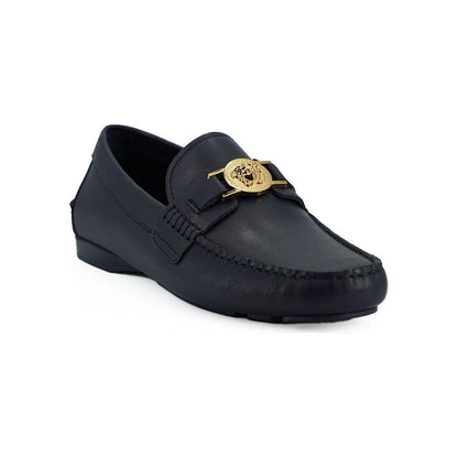 Versace Navy Blue Calf Leather Loafers Shoes Versace