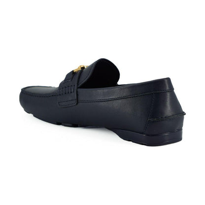 Versace Navy Blue Calf Leather Loafers Shoes Versace
