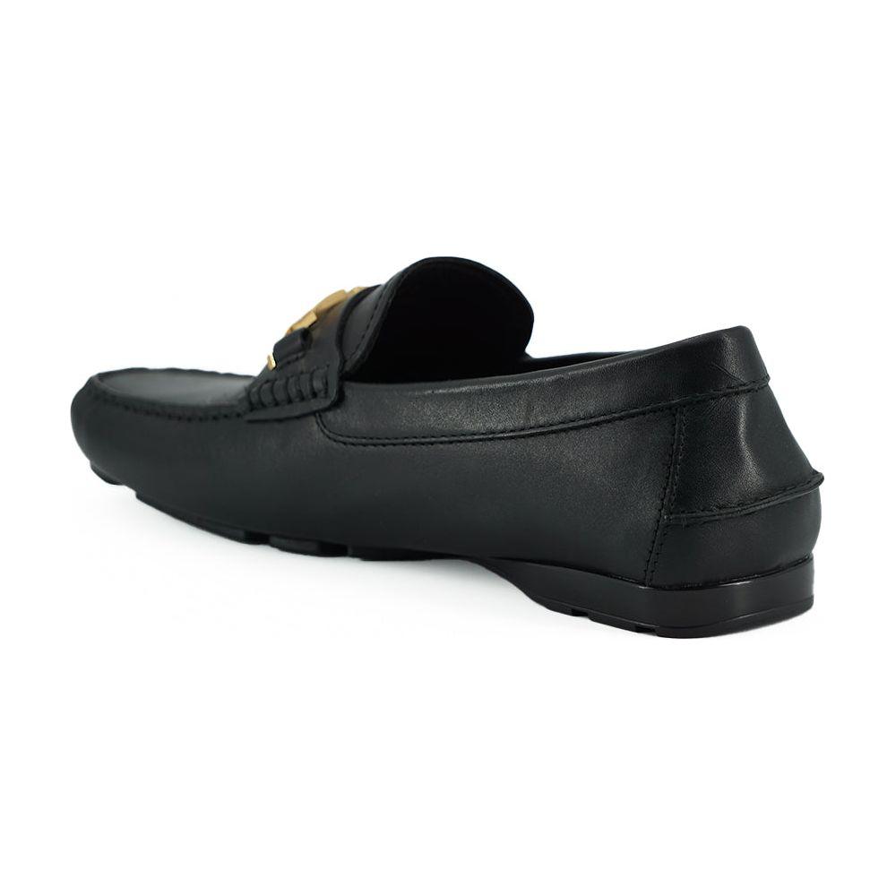 Versace Black Calf Leather Loafers Shoes Versace