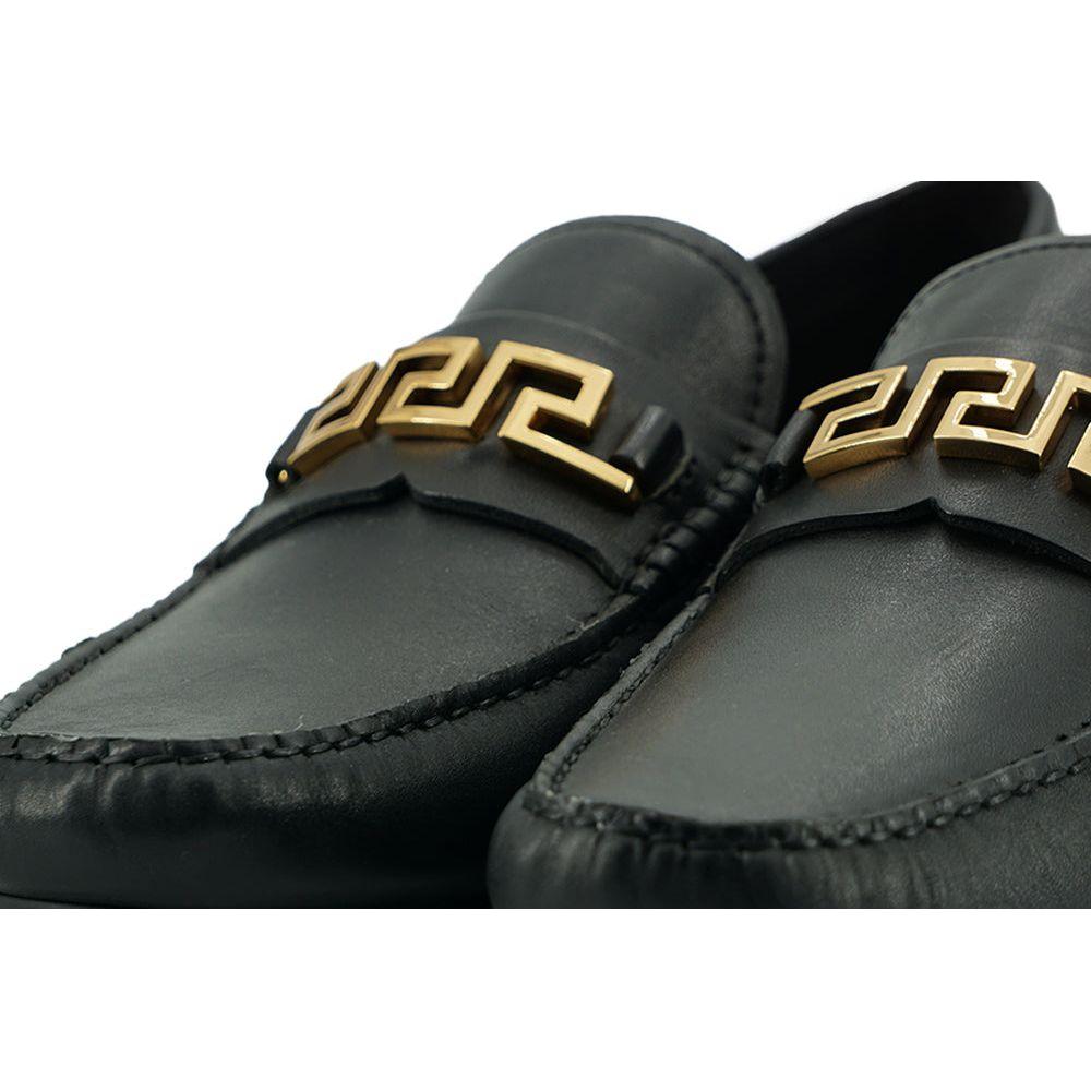 Versace Black Calf Leather Loafers Shoes Versace