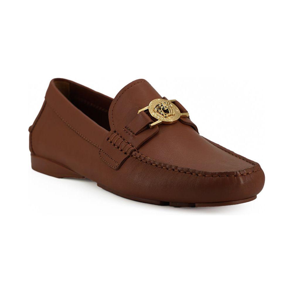 Versace Natural Brown Calf Leather Loafers Shoes