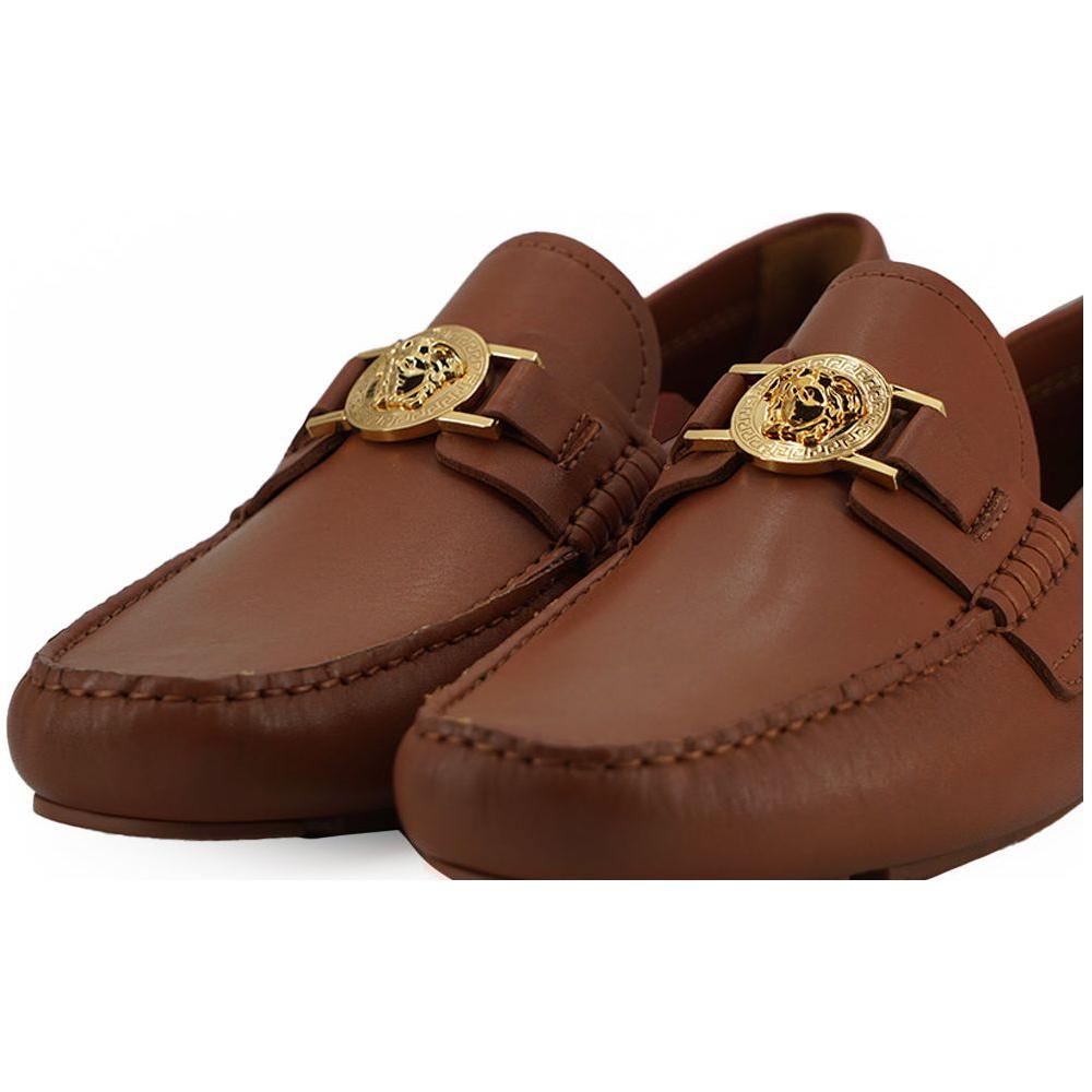 Versace Natural Brown Calf Leather Loafers Shoes Versace