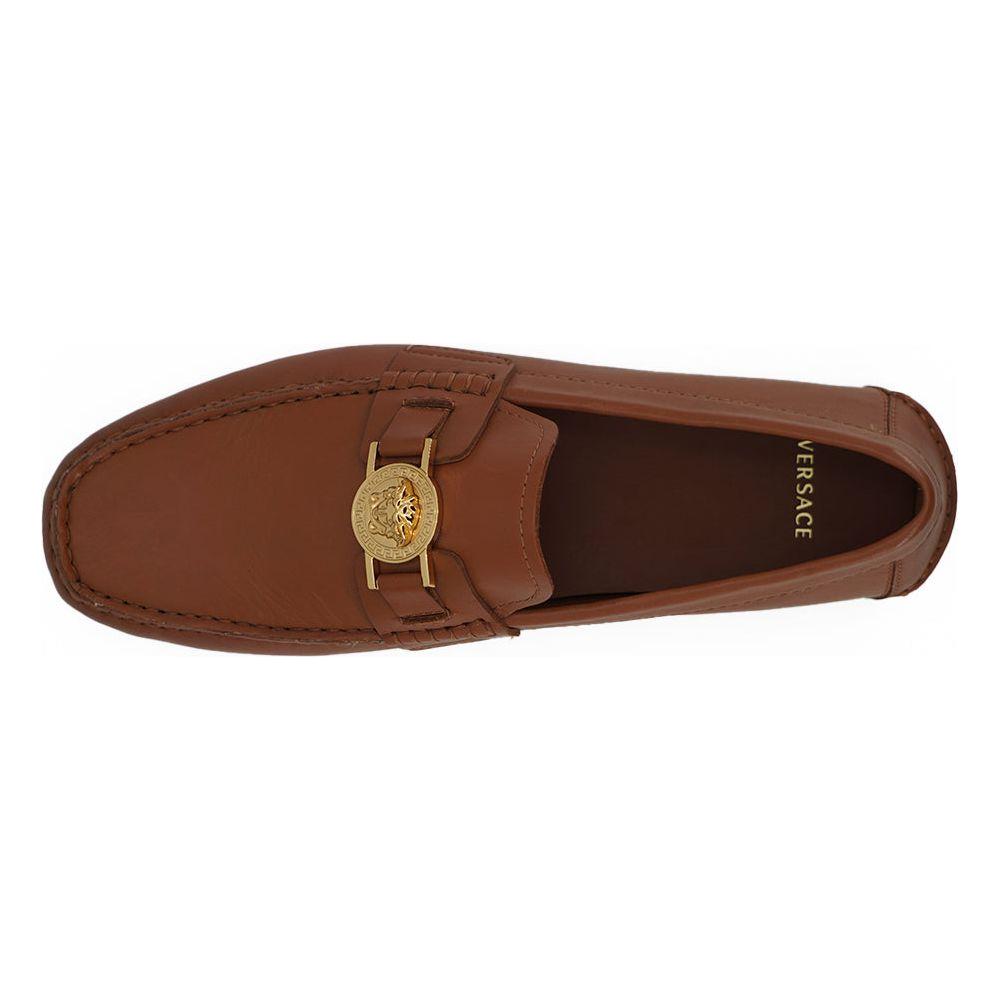 Versace Natural Brown Calf Leather Loafers Shoes Versace