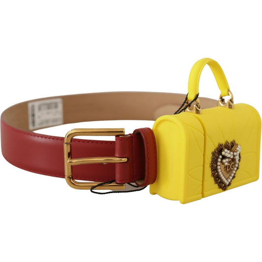 Dolce & Gabbana Red Leather Yellow DEVOTION Heart Bag Buckle Belt WMB184 - 75