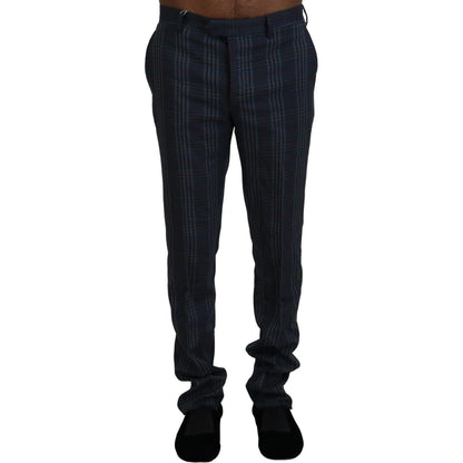 BENCIVENGA Gray Pure Wool Men Checkered Pants BENCIVENGA