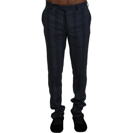 BENCIVENGA Gray Pure Wool Men Checkered Pants BENCIVENGA
