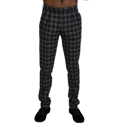 BENCIVENGA Gray Checkered Slim Fit Men Pants BENCIVENGA
