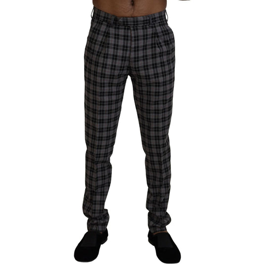 BENCIVENGA Gray Checkered Slim Fit Men Pants BENCIVENGA
