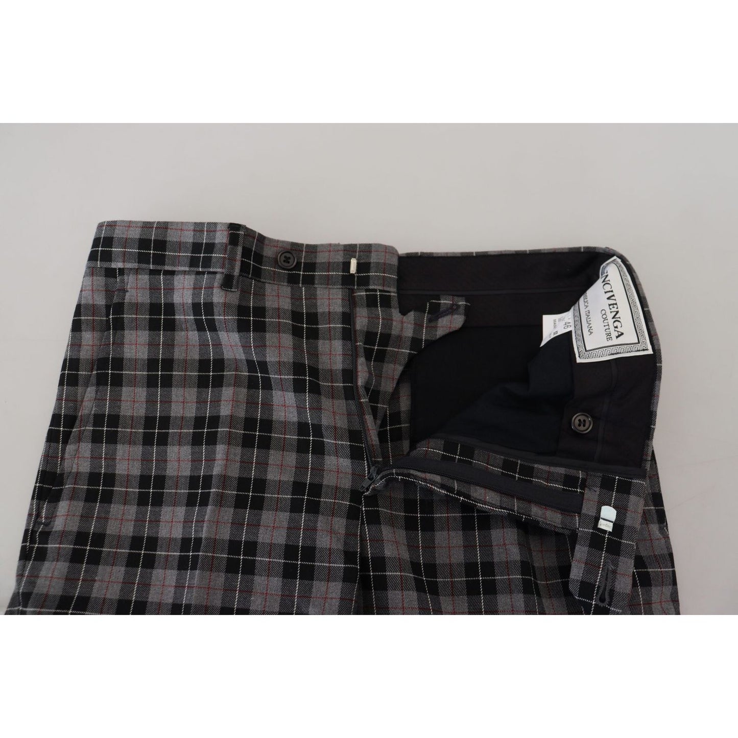 BENCIVENGA Gray Checkered Slim Fit Men Pants BENCIVENGA