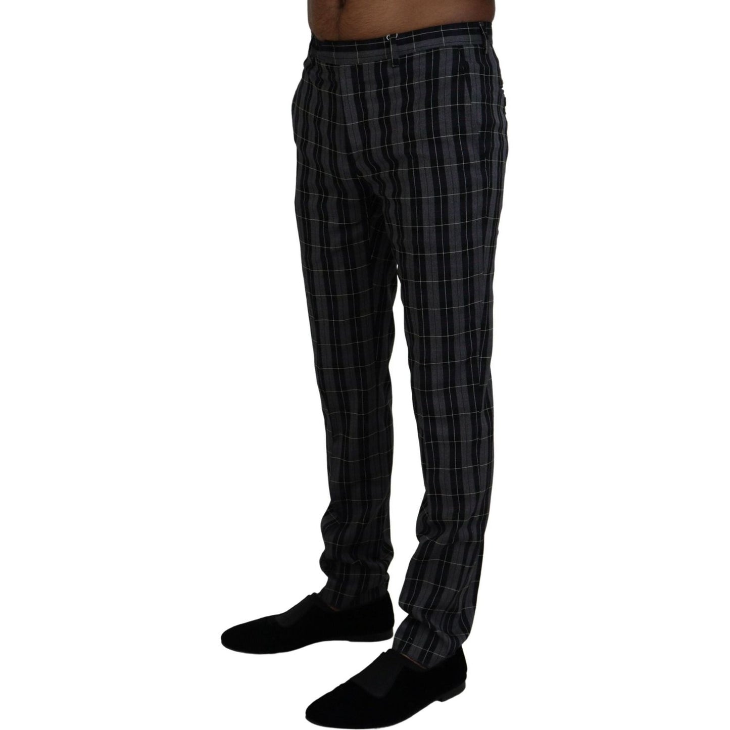 BENCIVENGA Gray Checkered Slim Fit Men Pants BENCIVENGA