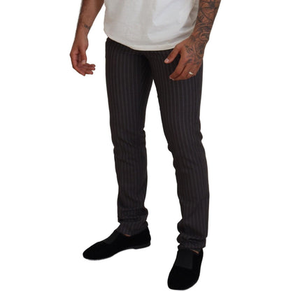 BENCIVENGA Brown Stripes Slim Fit Men Pants BENCIVENGA