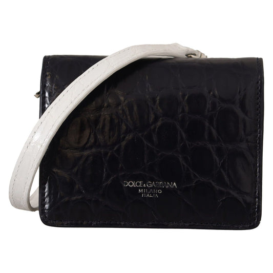 Dolce & Gabbana Blue White Caiman Leather Strap Card Holder Wallet 1728,67345645728,Accessories,Bags,Cardholders - Wallets - Accessories,Dolce & Gabbana,exotic skins,Material: 100% Caiman Leather,Men,Men - Bags,New with tags,Wallets - Accessories,Wallets