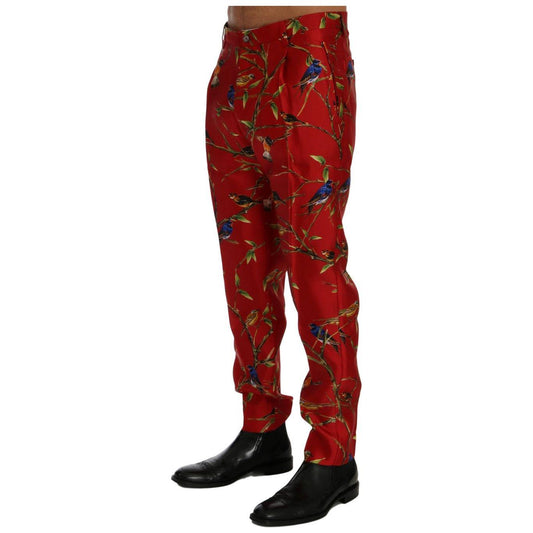 Dolce & Gabbana Red Silk Bird Print Dress Pants SIG60444-6
