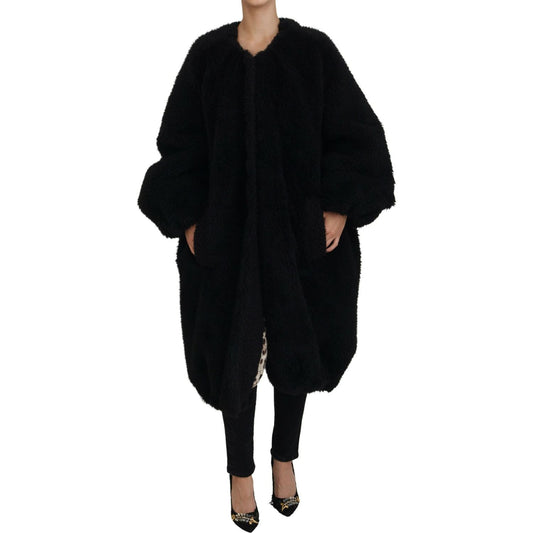 Dolce & Gabbana Black Cashmere Blend Faux Fur Coat Jacket 1728,67345645728,Black,Clothing,Dolce & Gabbana,Full-Length Jackets - Jackets & Coats - Clothing,IT40|S,Jackets & Coats - Clothing,Jackets & Coats - Women - Clothing,Material: Cashmere Blend,New wi
