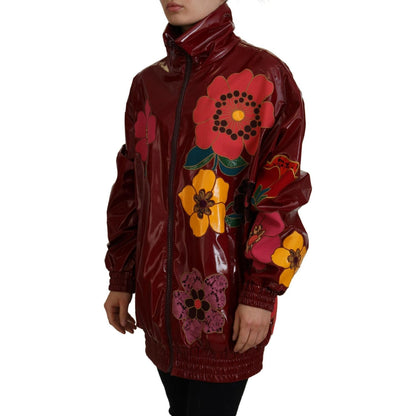 Dolce & Gabbana Maroon Floral Full Zip Polyester Women Jacket 1728,67345645728,Clothing,Dolce & Gabbana,IT40|S,Jackets & Coats - Clothing,Jackets & Coats - Women - Clothing,Maroon,Material: 60% Polyester 40% Polyurethane,New with tags,Rain Coats - Jackets