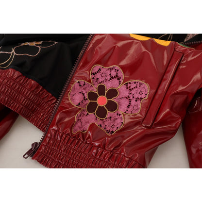 Dolce & Gabbana Maroon Floral Full Zip Polyester Women Jacket 1728,67345645728,Clothing,Dolce & Gabbana,IT40|S,Jackets & Coats - Clothing,Jackets & Coats - Women - Clothing,Maroon,Material: 60% Polyester 40% Polyurethane,New with tags,Rain Coats - Jackets