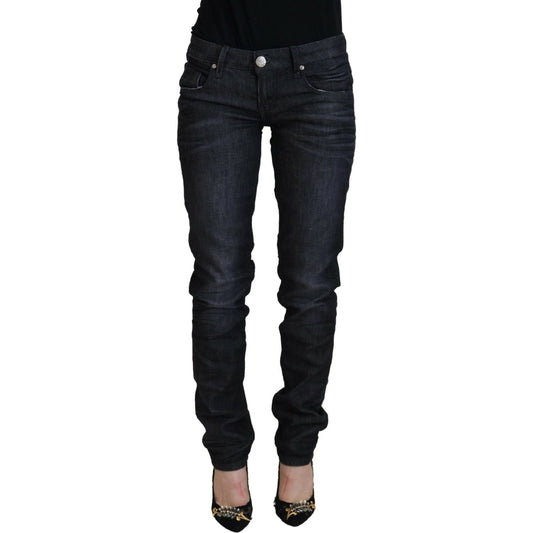 Acht Black Cotton Low Waist Slim Fit Women Casual Denim Jeans Acht