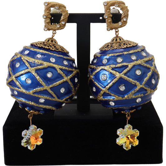 Dolce & Gabbana Gold Brass Blue Dangle Ball Crystal Clip On Earrings 1728,67345645728,Accessories,Blue,Category - Jewellery,Dolce & Gabbana,Earrings - Jewellery - Accessories,Earrings - Women - Jewelry,Jewellery - Accessories,Jewelry,Material: 90% Brass 1