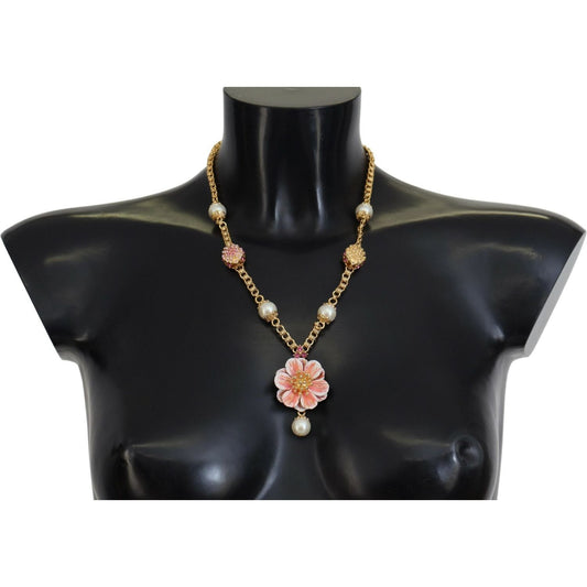 Dolce & Gabbana Gold Tone Floral Crystals Pink Embellished Necklace 15% Glass,1728,20% Plastic,5% Enamel,67345645728,Accessories,Category - Jewellery,Dolce & Gabbana,Gold and Pink,Jewellery - Accessories,Jewelry,Material: 60% Brass,Men,Necklaces - Jewelle
