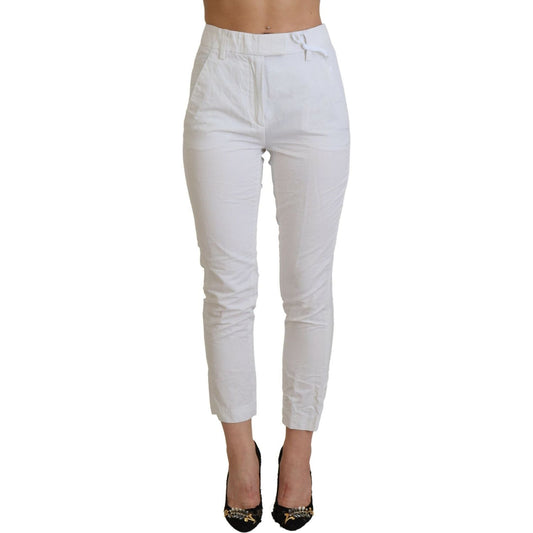 Dondup White High Waist Tapered Women Pants Dondup