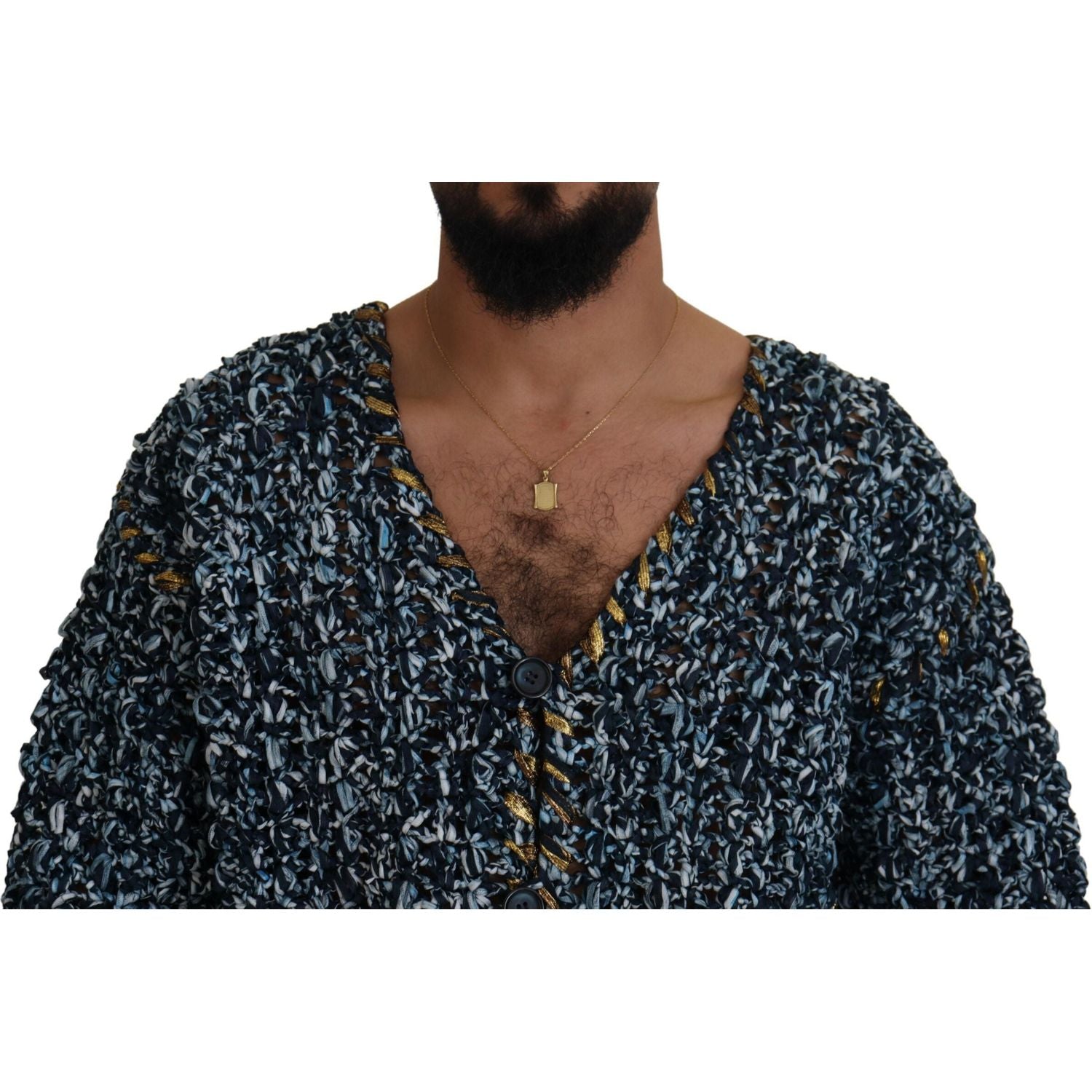 Dolce & Gabbana Blue Button Cardigan Fatto A Mano Sweater