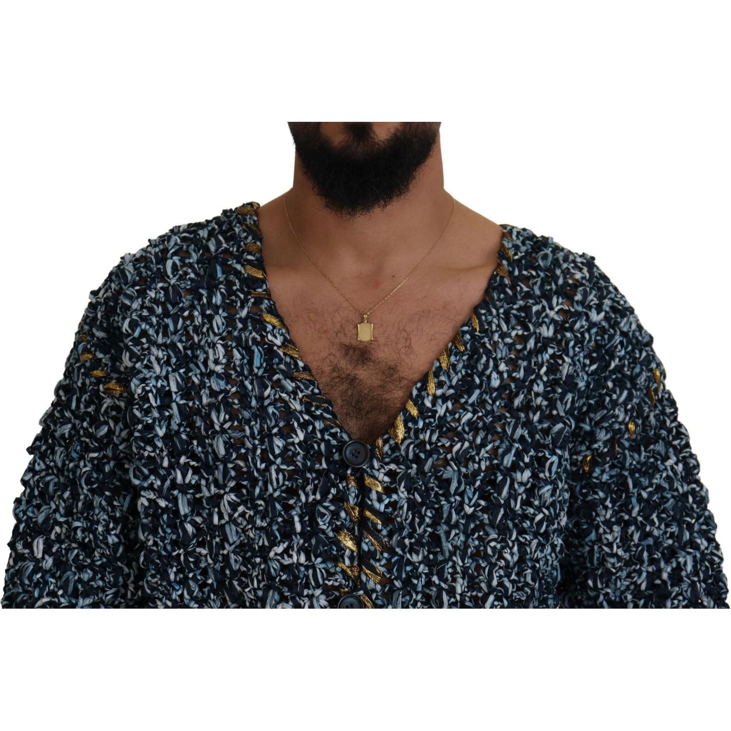 Dolce & Gabbana Blue Button Cardigan Fatto A Mano Sweater TSH83878- M