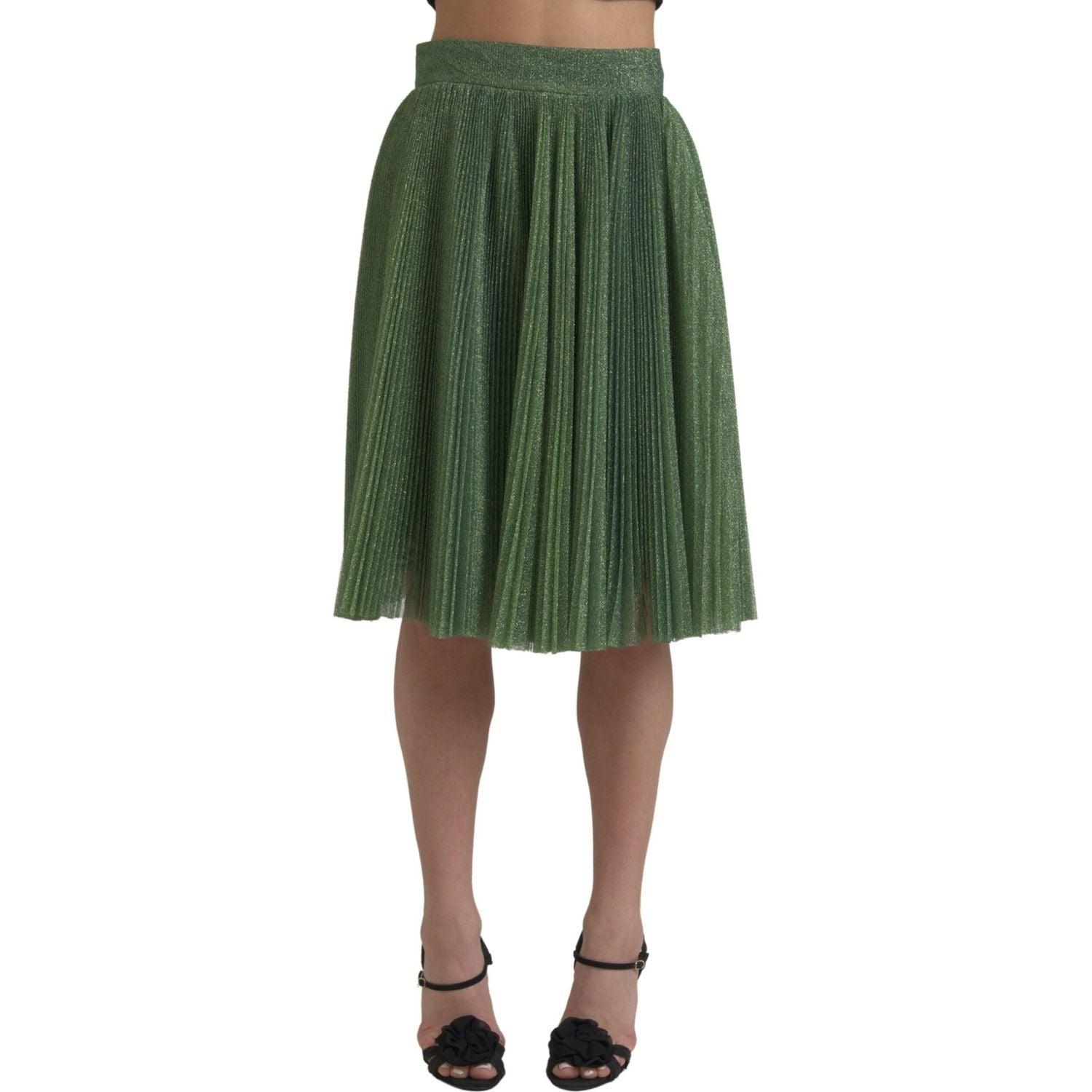 Dolce & Gabbana Metallic Green High Waist A-line Pleated Skirt