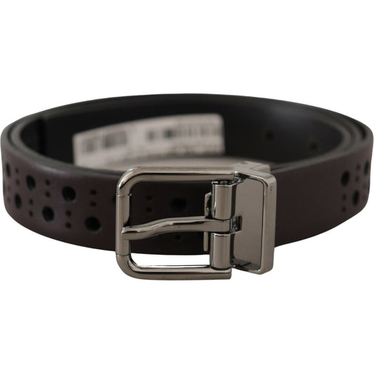 Dolce & Gabbana Dark Purple Perforated Leather Metal Buckle Belt 1728,67345645728,90 cm / 36 Inches,Accessories,Belts - Accessories,Belts - Men - Accessories,Dolce & Gabbana,Material: Leather,Men,Men - Accessories,New with tags,Purple,Regular Belts - Belt