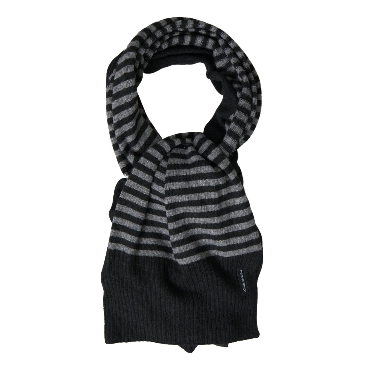 Dolce & Gabbana Black Gray Stripe Wool Neck Wrap Shawl Scarf 1728,67345645728,Accessories,Black and Gray,Dolce & Gabbana,Material: 47% Wool 30% Viscose 15% Nylon 8% Cashmere,Men,Men - Accessories,New with tags,Scarves - Accessories,Scarves - Men - Accesso