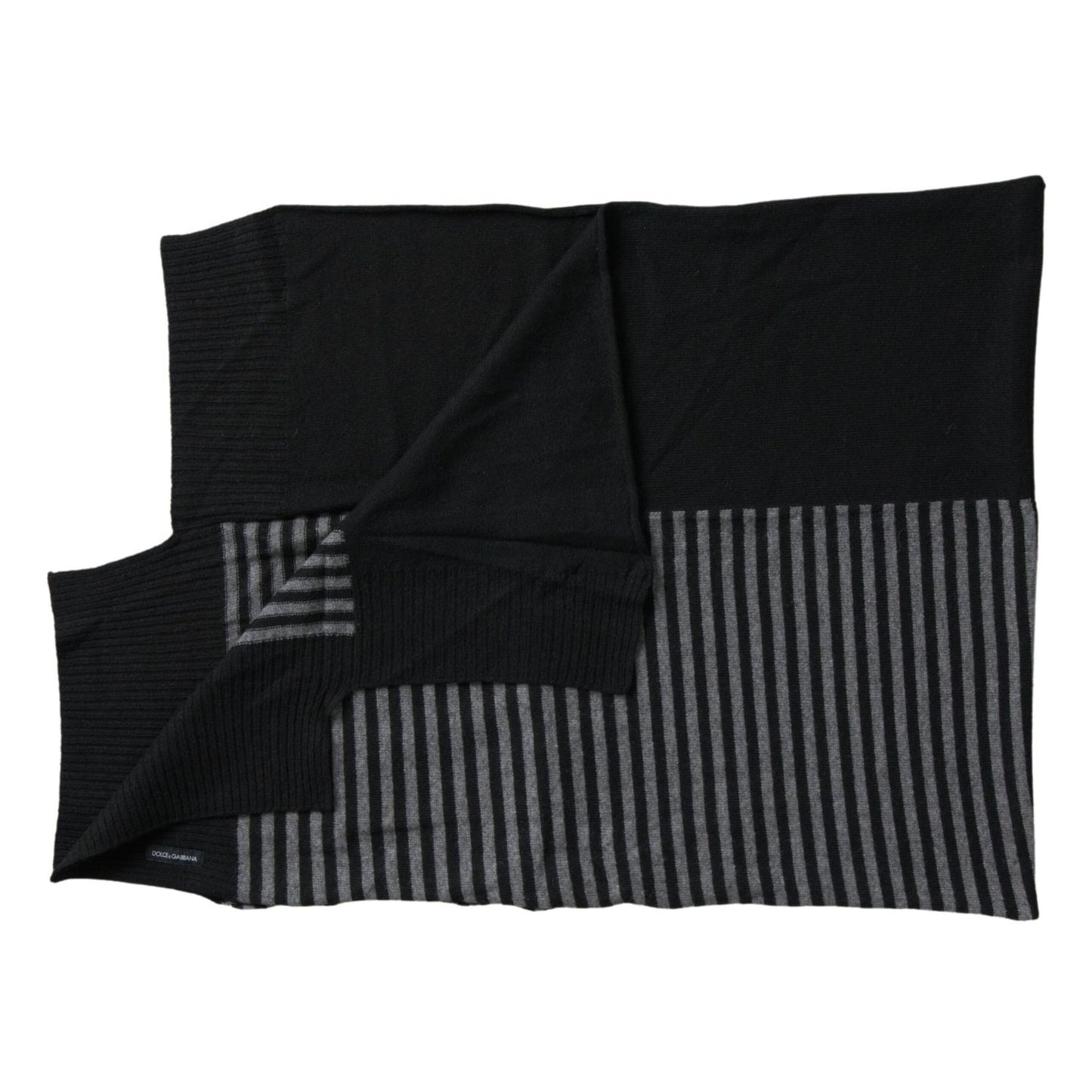 Dolce & Gabbana Black Gray Stripe Wool Neck Wrap Shawl Scarf 1728,67345645728,Accessories,Black and Gray,Dolce & Gabbana,Material: 47% Wool 30% Viscose 15% Nylon 8% Cashmere,Men,Men - Accessories,New with tags,Scarves - Accessories,Scarves - Men - Accesso
