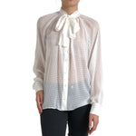 Dolce & Gabbana White Silk Sheer Tied Neck Polka Dots Blouse TSH83187-42