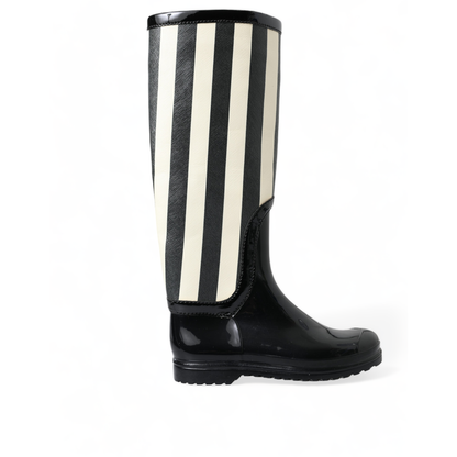 Dolce & Gabbana Black Rubber Knee High Flat Boots Shoes