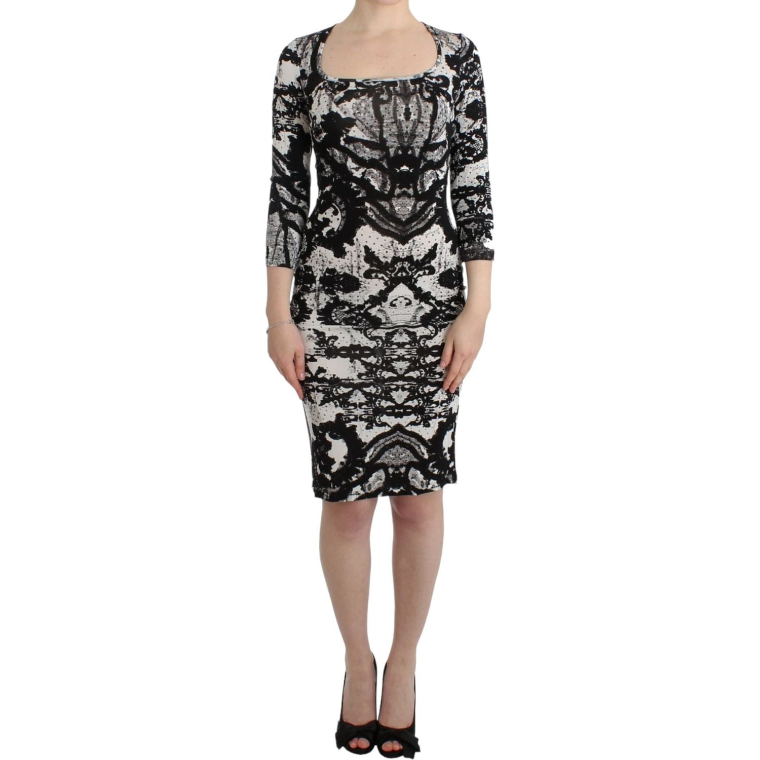 Cavalli Black Printed Sheath Dress