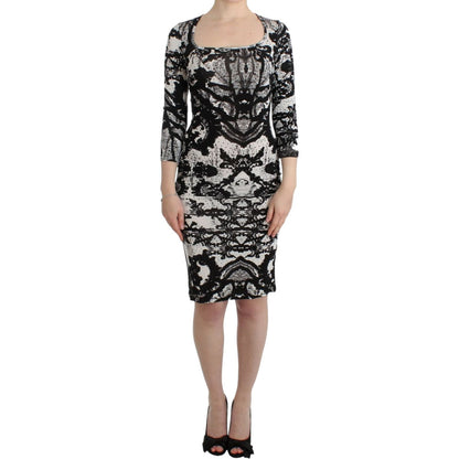 Cavalli Black Printed Sheath Dress Cavalli