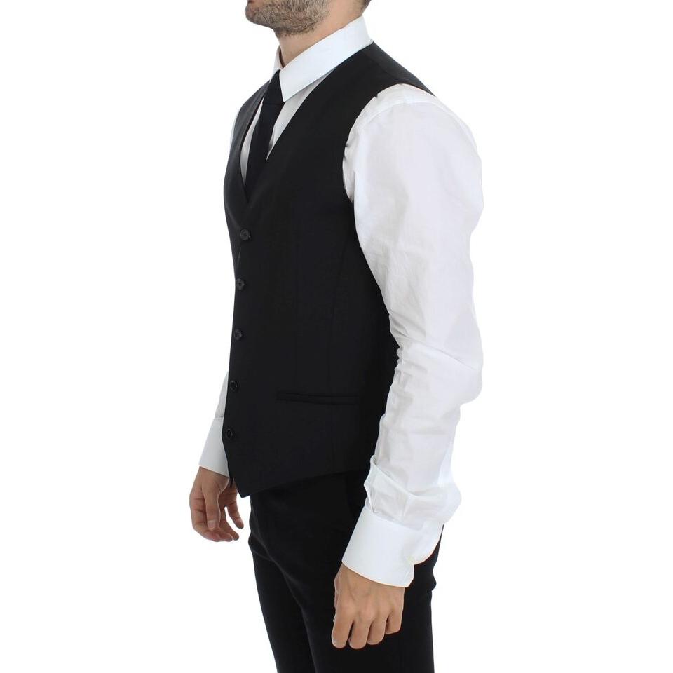 Dolce & Gabbana Black Wool Silk Stretch Dress Vest Blazer Dolce & Gabbana