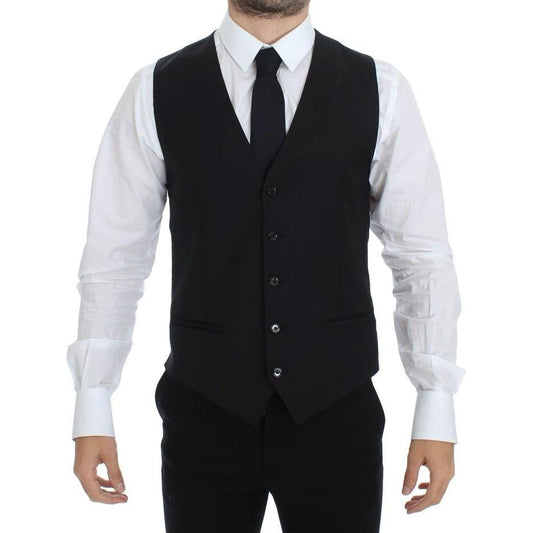 Dolce & Gabbana Black Wool Silk Stretch Dress Vest Blazer Dolce & Gabbana
