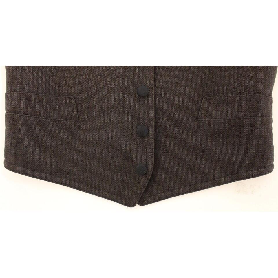Dolce & Gabbana Brown Cotton Blend Dress Vest Gilet Dolce & Gabbana