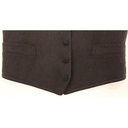Dolce & Gabbana Brown Cotton Blend Dress Vest Gilet Dolce & Gabbana