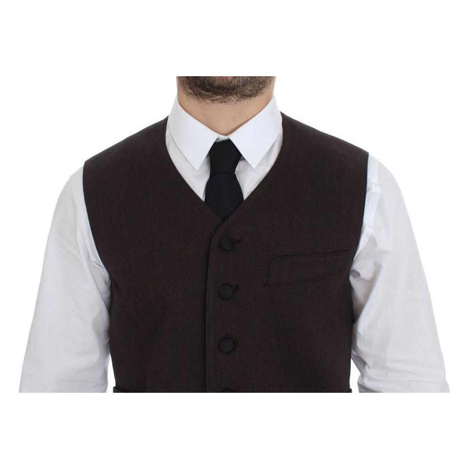 Dolce & Gabbana Brown Cotton Blend Dress Vest Gilet Dolce & Gabbana