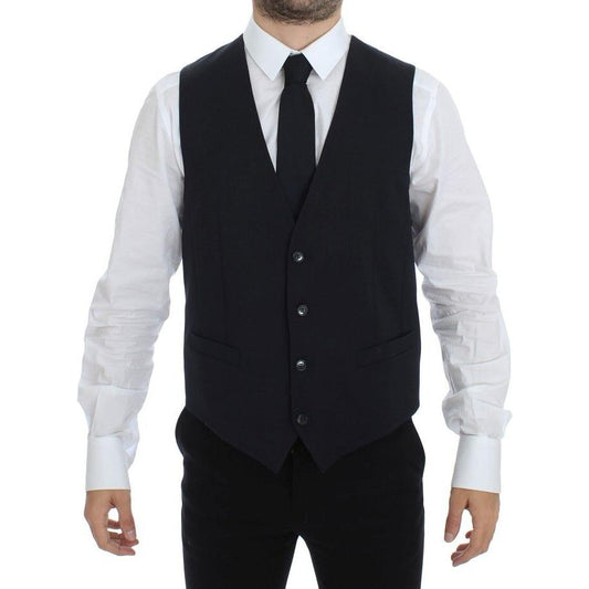 Dolce & Gabbana Blue Cotton Stretch Dress Vest Blazer Dolce & Gabbana