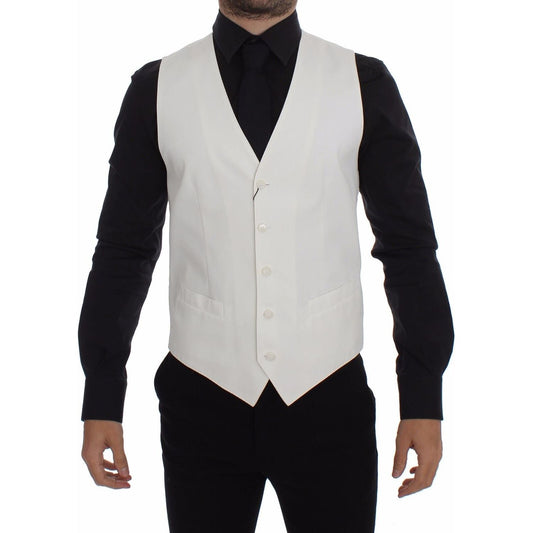 Dolce & Gabbana White Cotton Silk Blend Dress Vest Blazer Dolce & Gabbana