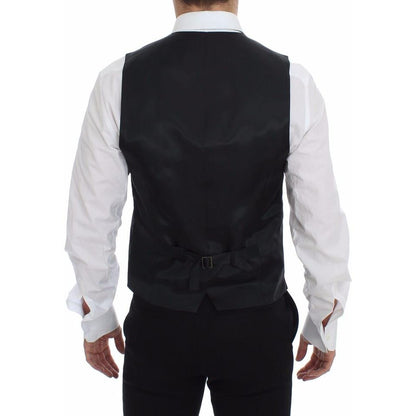 Dolce & Gabbana Gray Striped Wool Logo Vest Gilet Weste Dolce & Gabbana