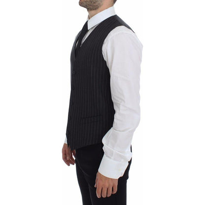 Dolce & Gabbana Gray Striped Wool Logo Vest Gilet Weste Dolce & Gabbana