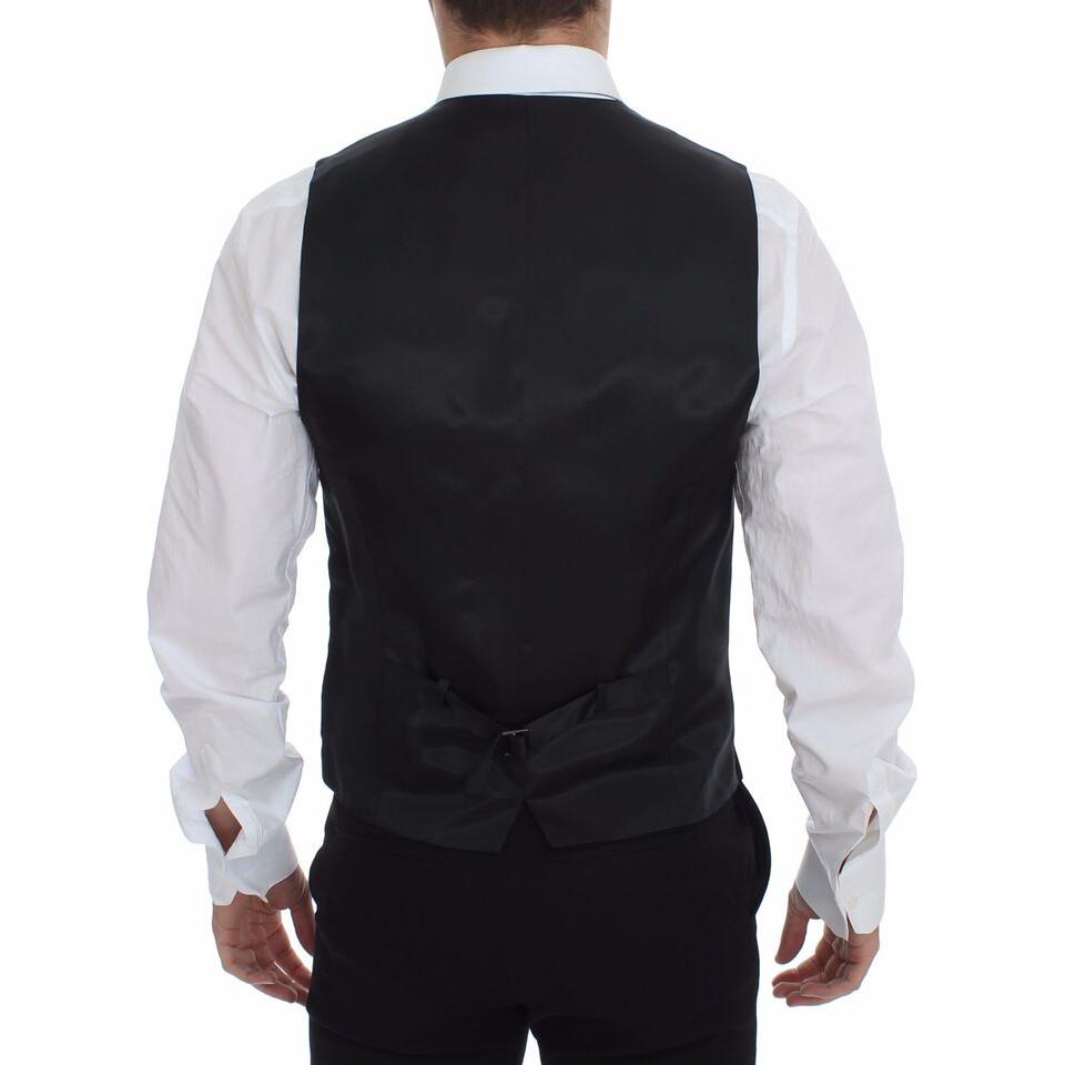 Dolce & Gabbana Gray Striped Wool Logo Vest Gilet Weste Dolce & Gabbana